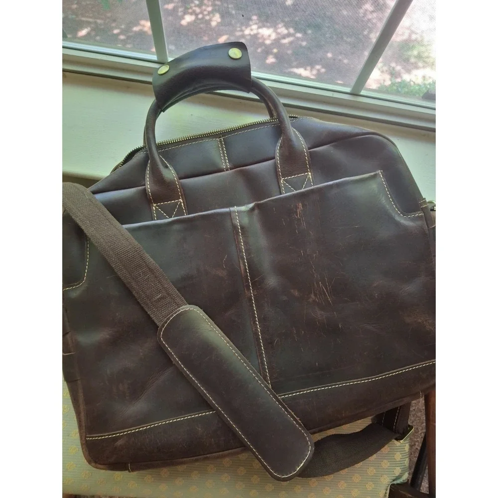 Men's Brown Distressed Leather Laptop Messenger Bag
